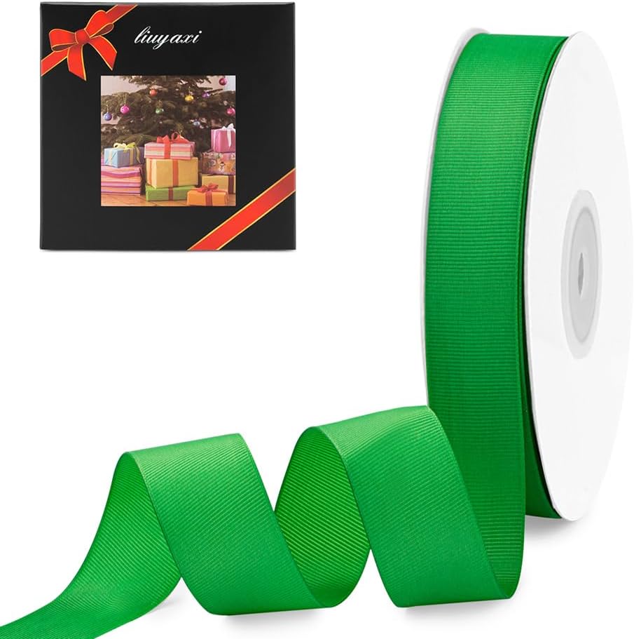 LIUYAXI 1" X 50 Yards Solid Green Grosgrain Ribbon, Perfect for Crafts, Wedding Decor, DIY Hair Accessories, Sewing, Gift Package Wrapping and More