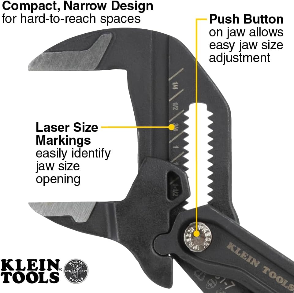 Klein Tools D53102KIT Adjustable Pliers Wrench Set, Compact High-Leverage Parallel Smooth Jaw Pliers, 7-Inch and 10-Inch, 2-Piece