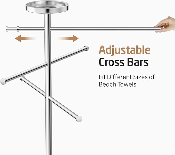 KES Outdoor Towel Tack for Hot Tub, Pool Towel Rack Outdoor with Natural Marble Base 59" H 18/8 Stainless Steel Adjustable 3 Arms with Storage Tray, Polished Finish, OTR200