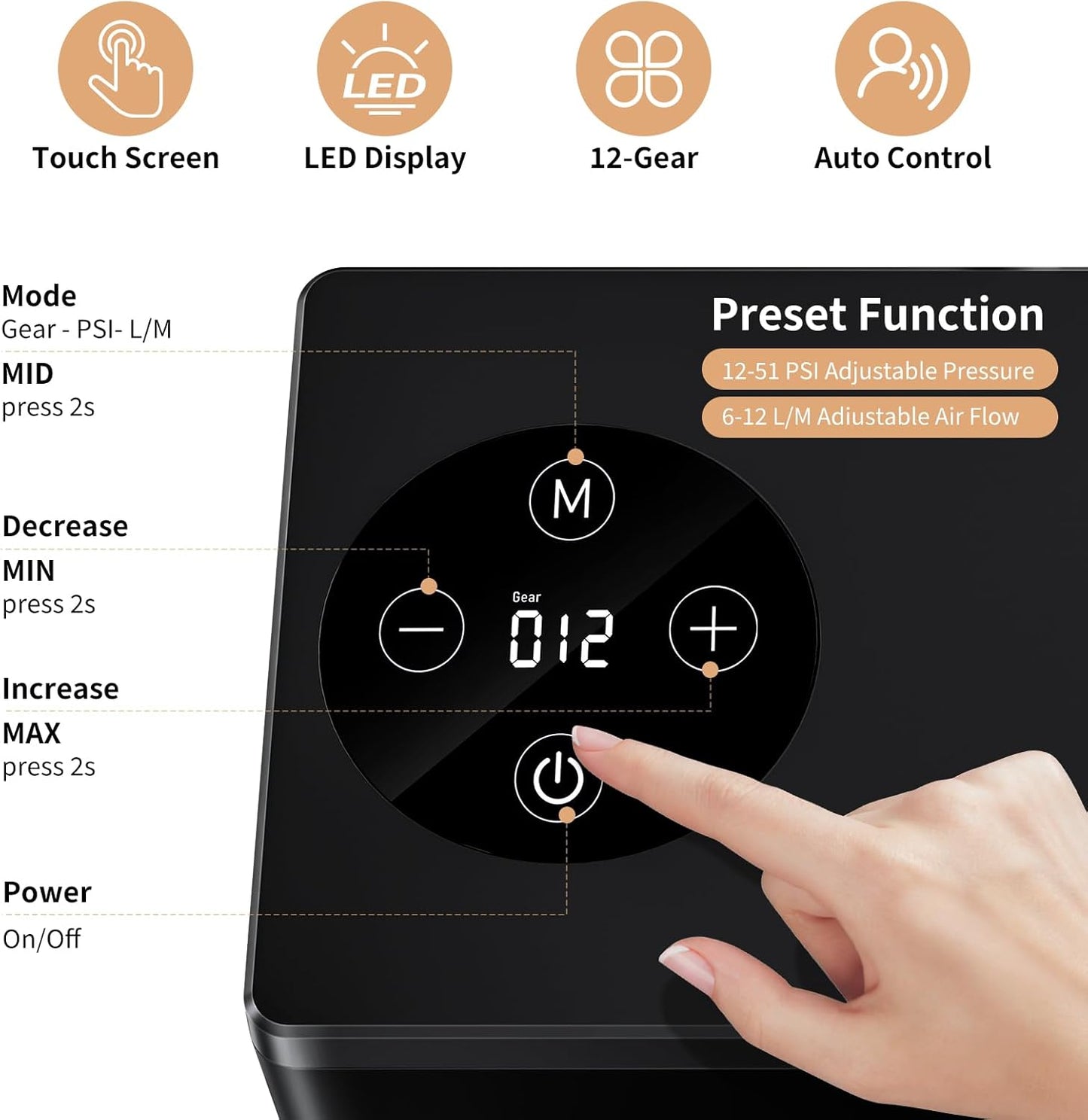 RDSWA Airbrush Kit with Air Compressor Machine,Aerografo,12-Gear Touch Sensing,51psi High Pressure Air Brush Sets,Dual-Action Spray Gun Set,Ideal for Painting,Cake,Makeup,Nails,Model,Tanning,Barber
