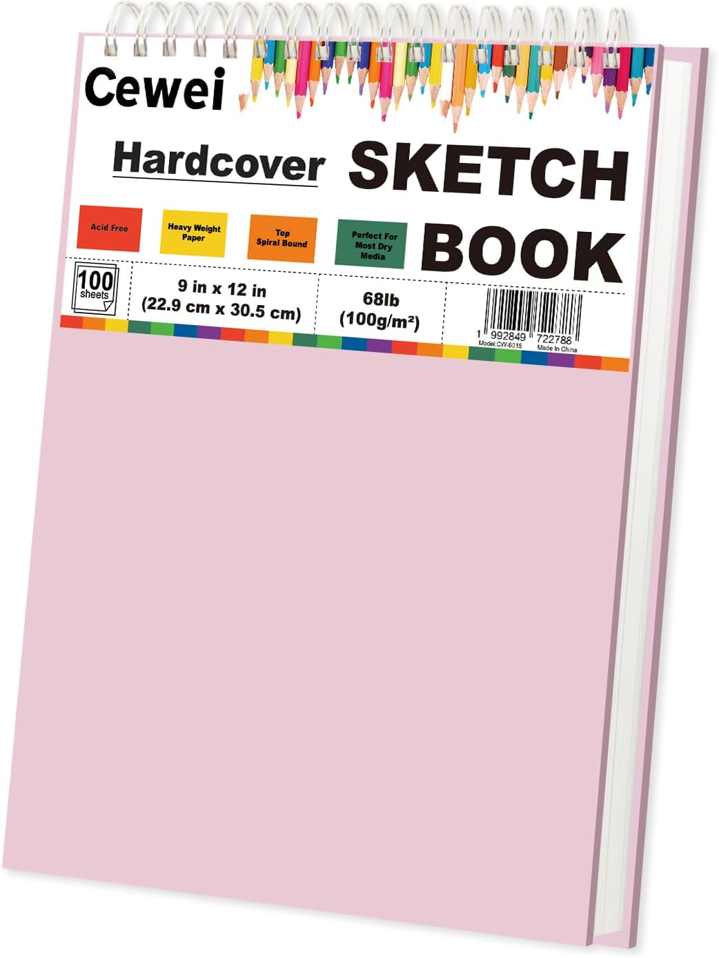 9"x12" Sketchbook Pink, 1 Pack-100 Sheets Cute Sketchbook for Girls, 68lb/100gsm Pink Sketch Book for Kids, Spiral Drawing Pad for Kid, Art Supplies for Kids 9-12 Girls.