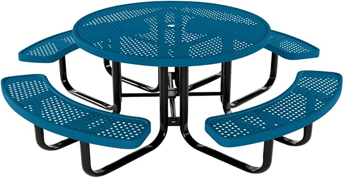 COATEDOUTDOORFURNITURE Heavy-Duty Portable Outdoor Kids Table with Umbrella Hole, Punched Steel Kids Picnic Table, Commercial-Grade, Made in America (46 in, Round, Childrens, Light Blue)
