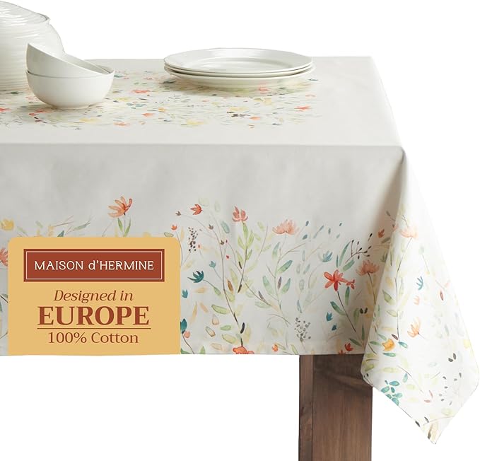 Maison d' Hermine Table Cloth Rectangle Table 100% Cotton 54 x 72 Inches Tablecloth Reusable Decorative Everyday Use for Dining Room, Farmhouse, Home, Party, Festive & Wedding Spring Summer - Colmar