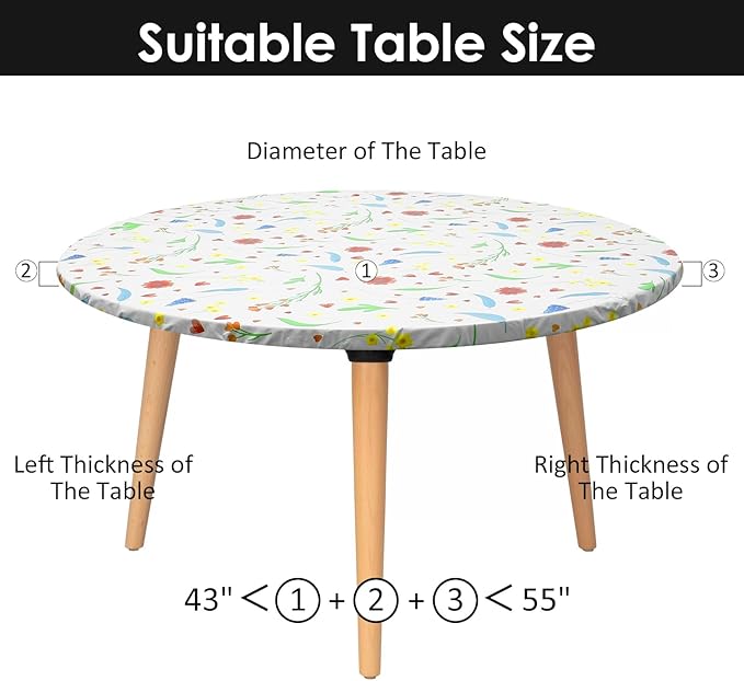 2 Pcs Round Picnic Tablecloth, Waterproof Elastic Fitted Table Covers, Elastic Edge Table Cover Indoor Outdoor Round Fits 43"-55" Round Table Cloth, Oilproof Wipeable Protector for Camping (Flower)