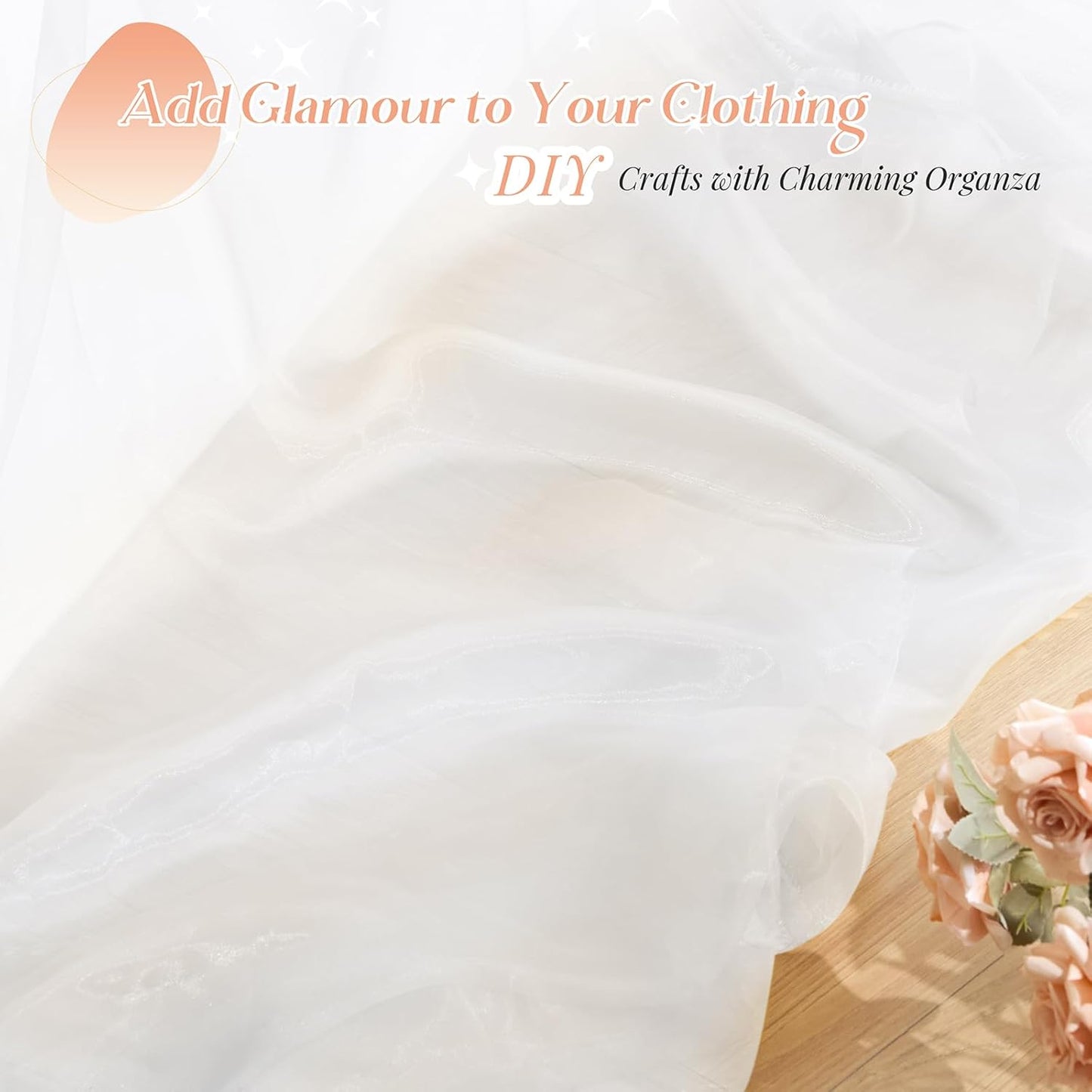 P Pothuiny Sheer Organza Fabric by The Yard, 10 Yards x 60 Inch Wide Bridal White Organza Tulle Fabric Roll Shiny Gauze Fashion Dress Sewing Craft for Wedding Party Decorations Backdrop