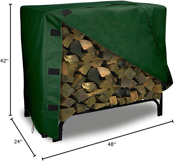 Eevelle Patio Log Rack Cover Made with Marinex Marine Grade Fabric - Waterproof - Durable Firewood Storage Large Log Rack Covers - Weather Protection - (42" H x 48" L x 24" D, Hunter Green)