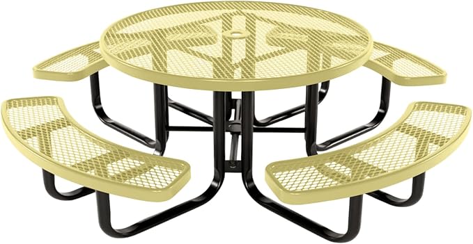 COATEDOUTDOORFURNITURE Heavy-Duty Portable Outdoor Kids Table with Umbrella Hole, Expanded Metal Kids Picnic Table, Commercial-Grade, Made in America (46 in, Round, Childrens, Textured Sandstone)
