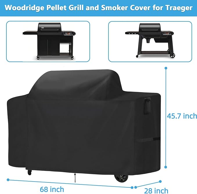 Smoker Cover for Traeger Woodridge Pro/Elite,Waterproof Grill Accessories for Traeger Woodridge Pro,Heavy Duty Windproof Wood Ridge Elite Pellet Grill Cover,68" W x 28" D x 45.7" H
