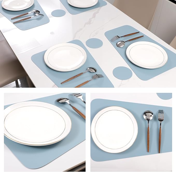 Faux Leather Waterproof Placemats Set of 8-Heat Resistant Non Slip and Scratch Resistant, Washable Indoor and Outdoor Dining Room Placemats for Kitchen, Dining Room and Patio Table Decoration