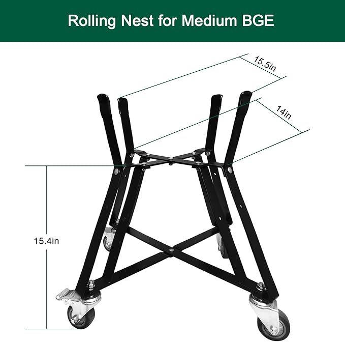 Medium BGE Nest,Grill Stand for BGE Accessories, Rolling Nest with Heavy Duty Locking Caster Wheels Powder Coated Steel for BGE Smoker Kamado Joe Grill Stand Accessories