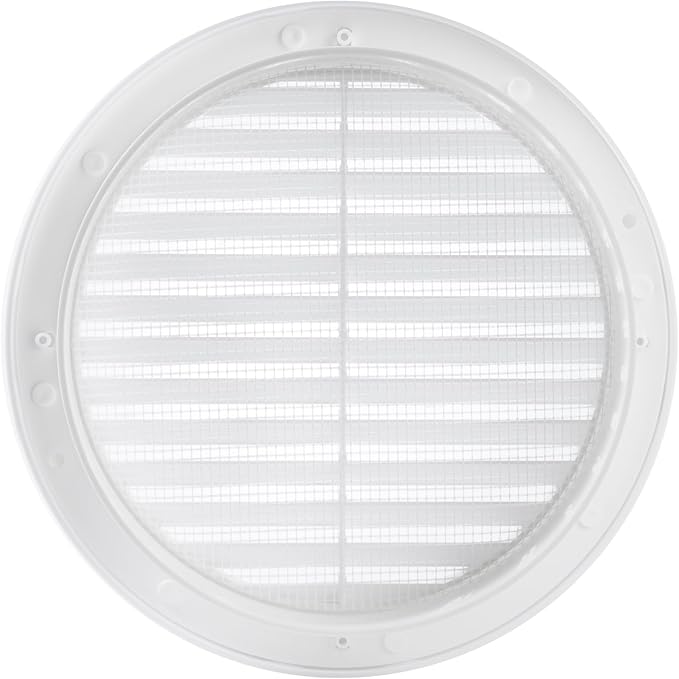 White 6" Inch Round Ventilation Grille with Insect mesh. (Duct 6Ø / Grille 7Ø) Ventilation Applications. Indoor and Outdoor Vent Cover. Available 3 Sizes / 4 Colors.