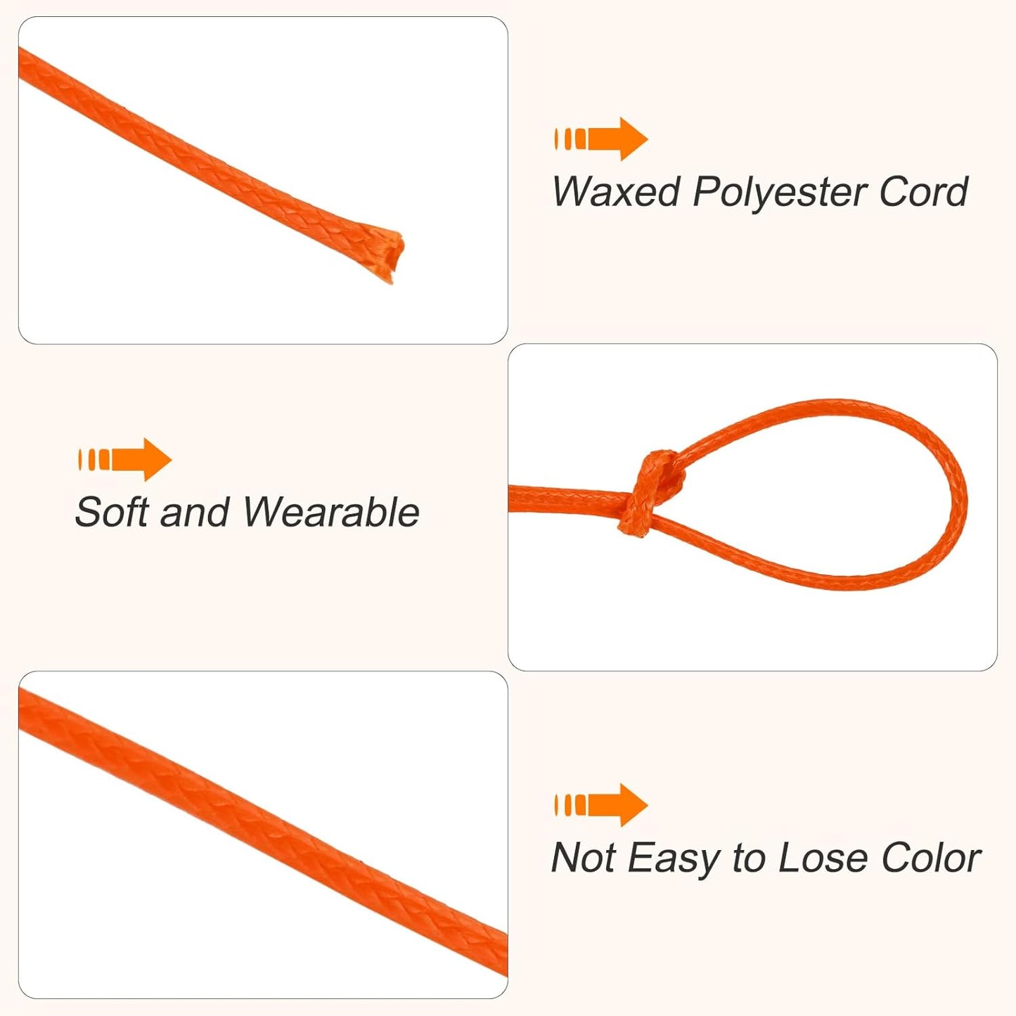 MECCANIXITY Waxed Cord 1mm Waxed Thread 87 Yard Wax String Leather Cord for Bracelet Making, Necklaces, Beading, Jewelry Making and DIY Crafts(Orange)