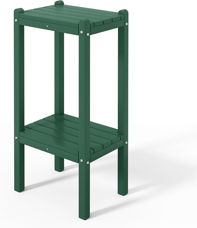 Costaelm Outdoor Side Table, 2-Tier Small Patio Coffee Tables for Outside, Outdoor End Tables for Patio, Adirondack Side Table for Outside, Outside Table for Pool, Porch, Garden, Dark Green