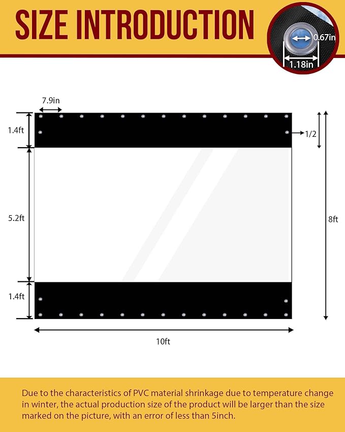 FoundGo 8'Hx10'W Vinyl Curtains for Patio,19oz Outdoor Clear Vinyl Patio Enclosure,Heavy Duty Clear Tarps Waterproof Vinyl Tarp with Grommets for Pergola, Porch,Gazebos,Balcony,-4℉ Cold Resistant
