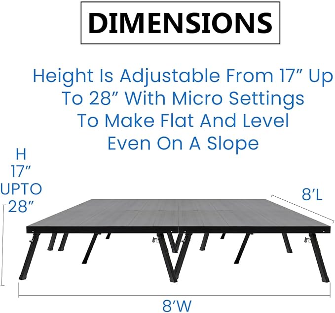 8'x8' MyStage 4 Stage Platform - Portable, Folding Lightweight Aluminum Performance Deck with Adjustable Height 17"-28" - US Patented Design