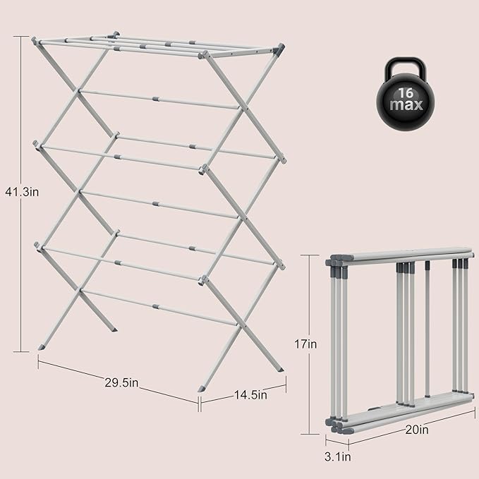 Drying Rack for Laundry, Foldable Clothes Drying Rack, Small Collapsible Dry Rack for Clothes, Use for Indoor & Outdoor Drying Clothes, 40"x29"x14.5"(White)