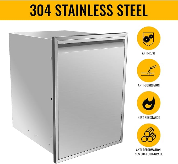 Outdoor Kitchen Drawers, Box Frame Style Flush Mount BBQ Drawer w/Stainless Steel Handle, BBQ Island Drawers For Patio Grill Station,Trash Drawer
