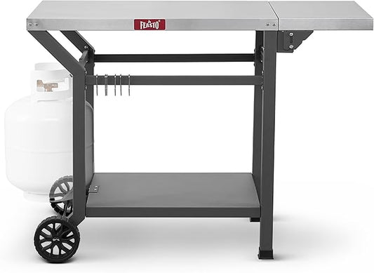 Movable Grill Table with Folding Side Table, Pizza Oven Table as BBQ Food Prep Cart with Undershelf for Outdoor & Indoor Use, 43" L x 20" W Stainless Steel Tabletop, Gray