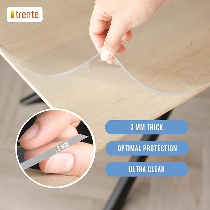 Clear Table Cover Protector, 38x84 inch, German Quality with 3 Mm Thickness, Stain Resistant Dining Pad with Beveled Edges, Washable Tablecloth, Fitted Clear Desk Cover for Indoor & Outdoor Use
