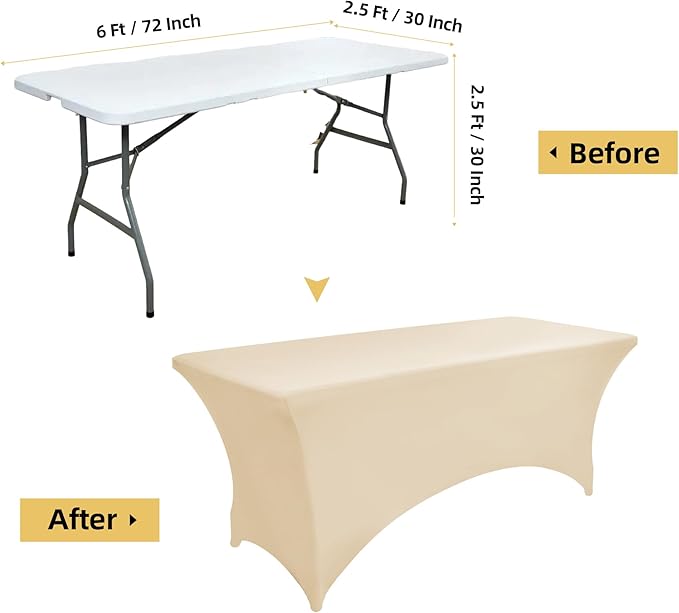 6-Pack 6ft Spandex Table Covers for Rectangle Standard Folding Tables - Wrinkle Resistant Stretch Tablecloths - Ultimate Fitted Table Protector for Parties, Trade Shows, Wedding