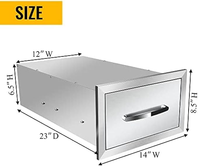 BBQ Outdoor Kitchen Drawers Stainless Steel 3-Drawer BBQ Drawer Enclosed Built-in Drawer Flush Mount for Outdoor Kitchens & BBQ Islands,14Wx23Dx8.5H