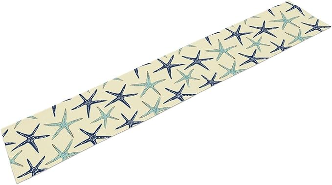 Blue Starfish Table Runner,Nautical Beach Ocean Table Runner Seasonal Holiday Home Kitchen Dining Table for Home Party Decor 13"x90"