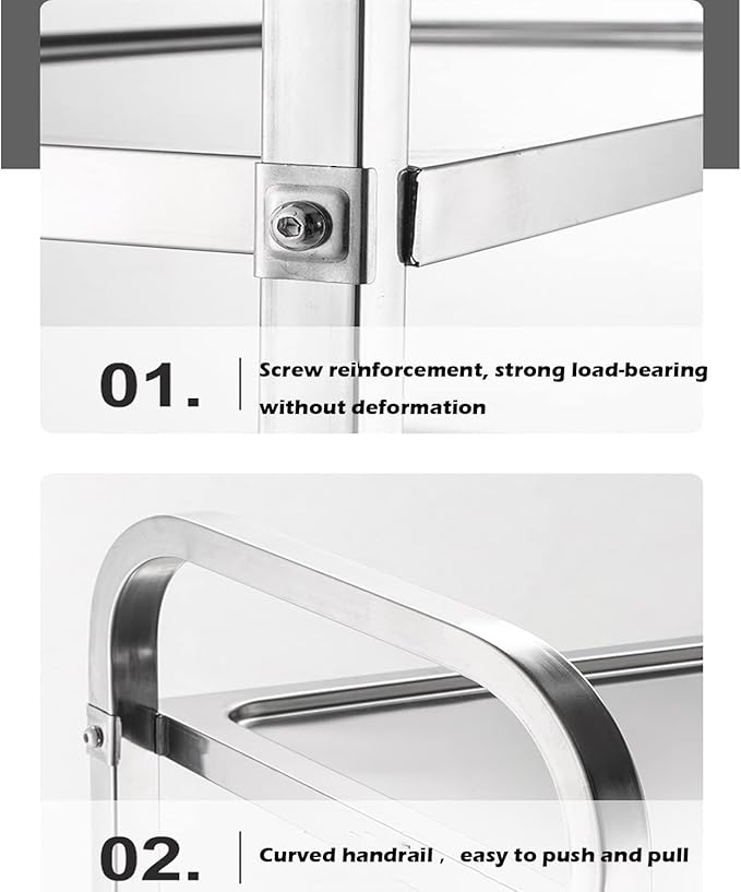 uyoyous 3 Tier Stainless Steel Utility Cart 37"x20"x37" Commercial Heavy Duty Rolling Cart Food Storage Service Trolley with 360°Rotatable Wheels for Kitchen Hotel Restaurant Home Use