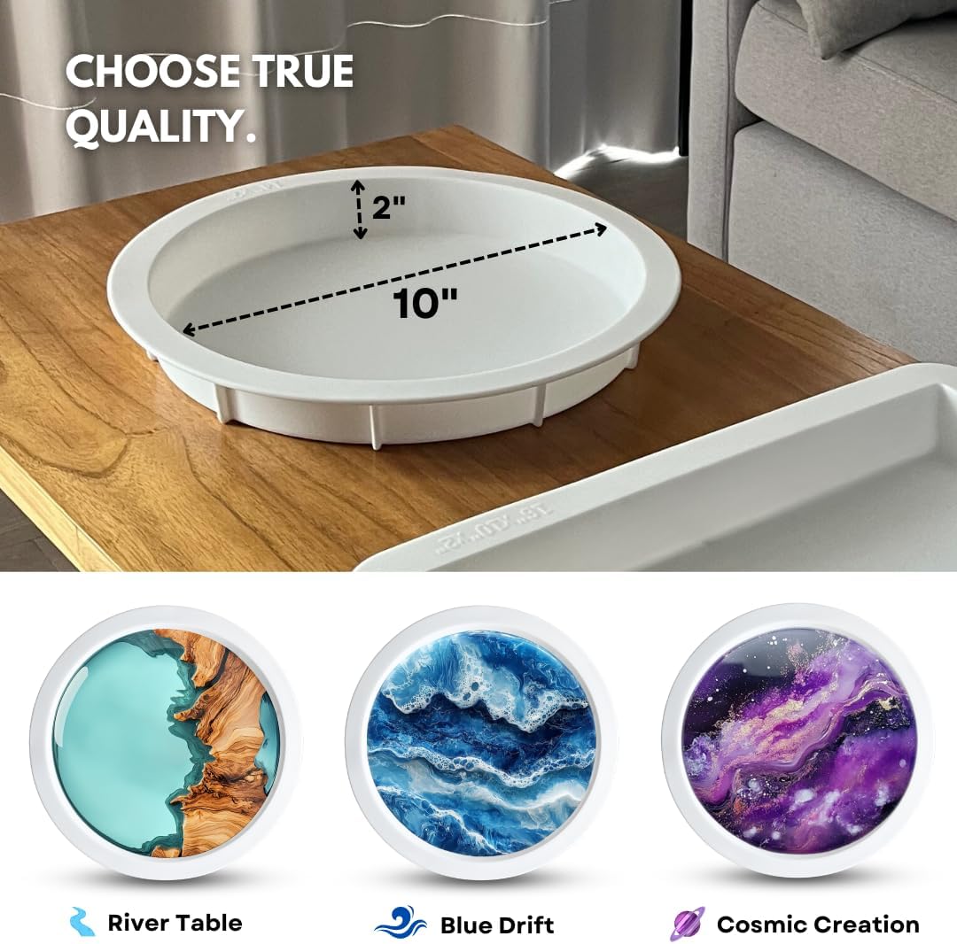 Alaskey® Premium Round Resin Table Silicone Mold 10"x2" | Durable, Reusable, No Seal Required | Large Epoxy Resin Mold for DIY Effortless River Table, Coasters, Cutting Boards, Charcuterie, and Crafts