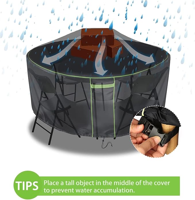 Round Patio Table Cover for Outdoor Table Chairs Set,600D Outdoor Furniture Cover Waterproof,96" Dia x 28" H,Black