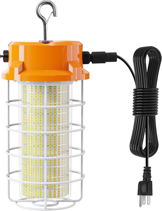 120W LED Temporary Work Light 18000LM Construction Lights 5000K Led Work Light IP67 Dust Waterproof Portable Lights with Stainless Steel Guard Hook for Factory Mine Wharf Job Site Garage Temp Lighting