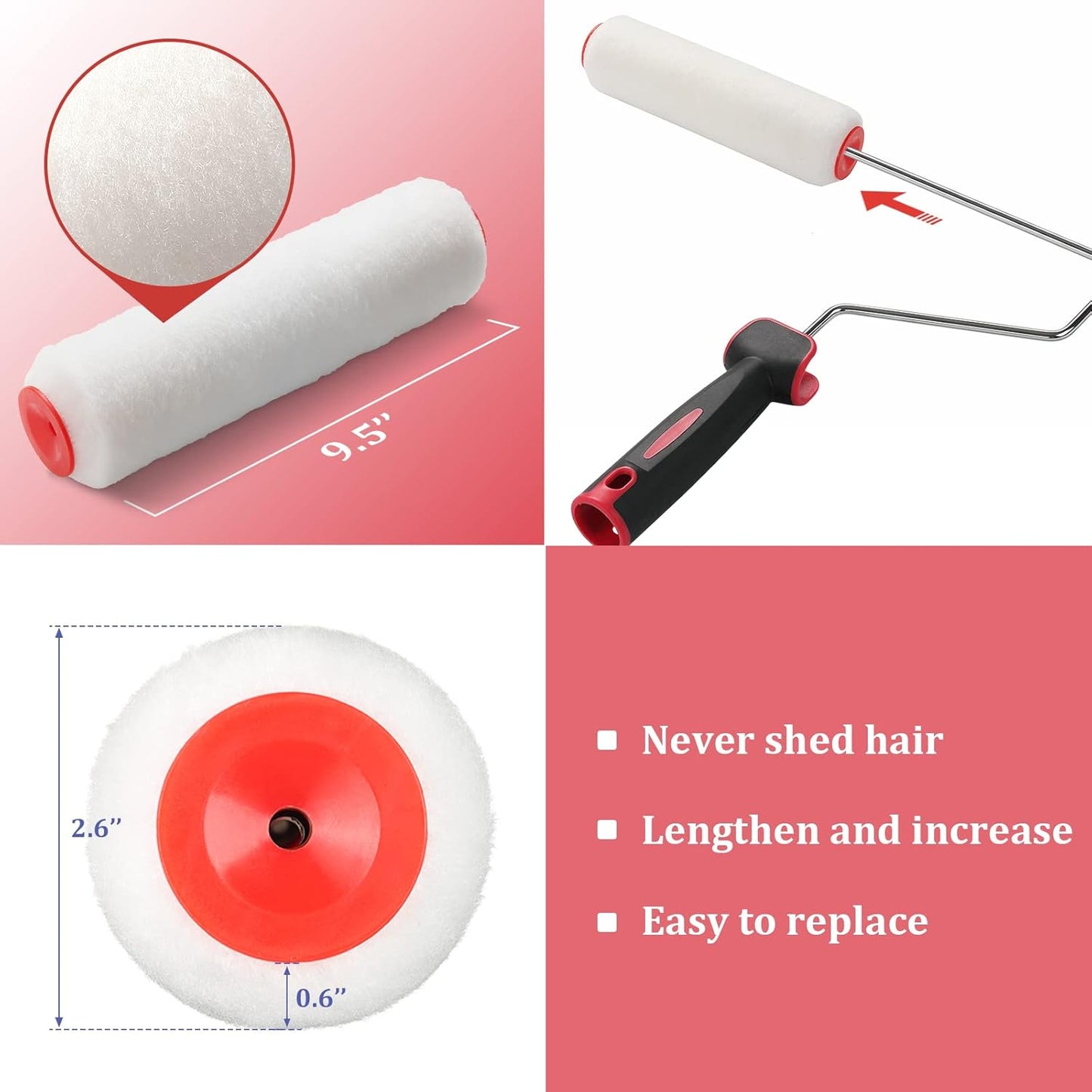 Multi-Function Paint Roller Kit - 72in Stainless Steel Pole, Mural Brush for Walls & Ceiling, No Drip, Grey