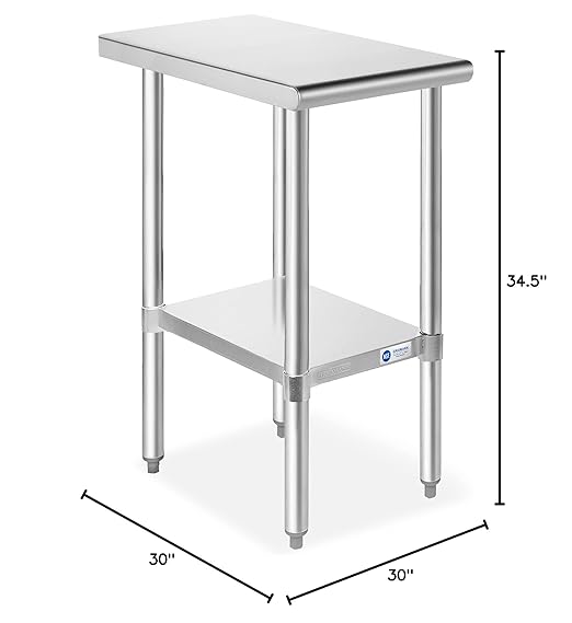 GRIDMANN Stainless Steel Work Table 12 x 30 Inches, NSF Commercial Kitchen Prep Table with Under Shelf for Restaurant and Home