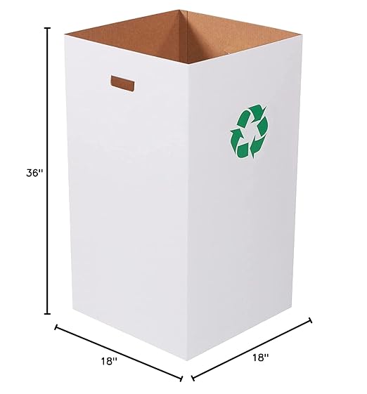 Box USA 50 Gallon 18" L x 18" W x 36" H 10-Pack Cardboard Trash Cans and Recycling Bins, Reusable or Disposable Pop Up Garbage Boxes for Parties, Outdoor Events, Heavy Duty, Recycle