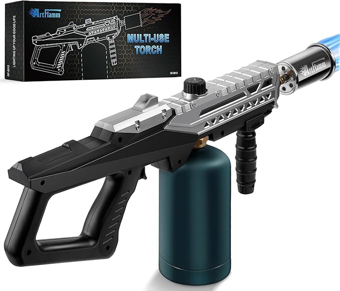 Powerful Grill Torch Gun | Propane Torch Gun, Adjustable Flamethrower | Blowtorch for BBQ, Camping, Charcoal Lighter & Fire Starter