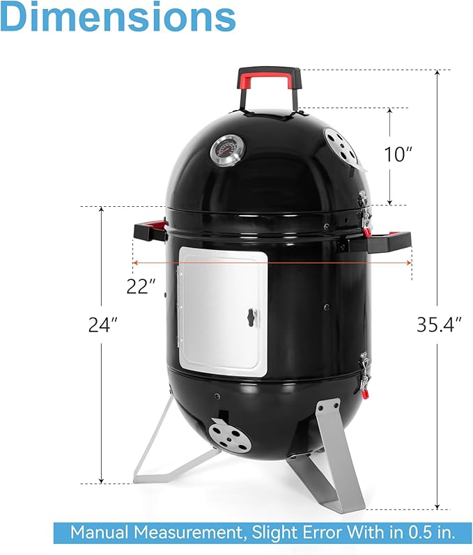 GREEN PARTY 18" Vertical Charcoal Smoker Grill Bullet Water Smoker Barbeque Grill, Outdoor BBQ Smokers Portable Meat Smoker Grill for Deck Patio Backyard Balcony Parties