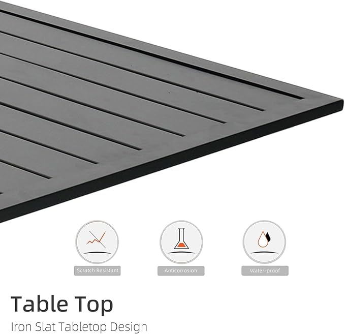 Patio Rectangle Dining Table with Metal Straight Leg and Slat Top for 6 Person, 63"x38"