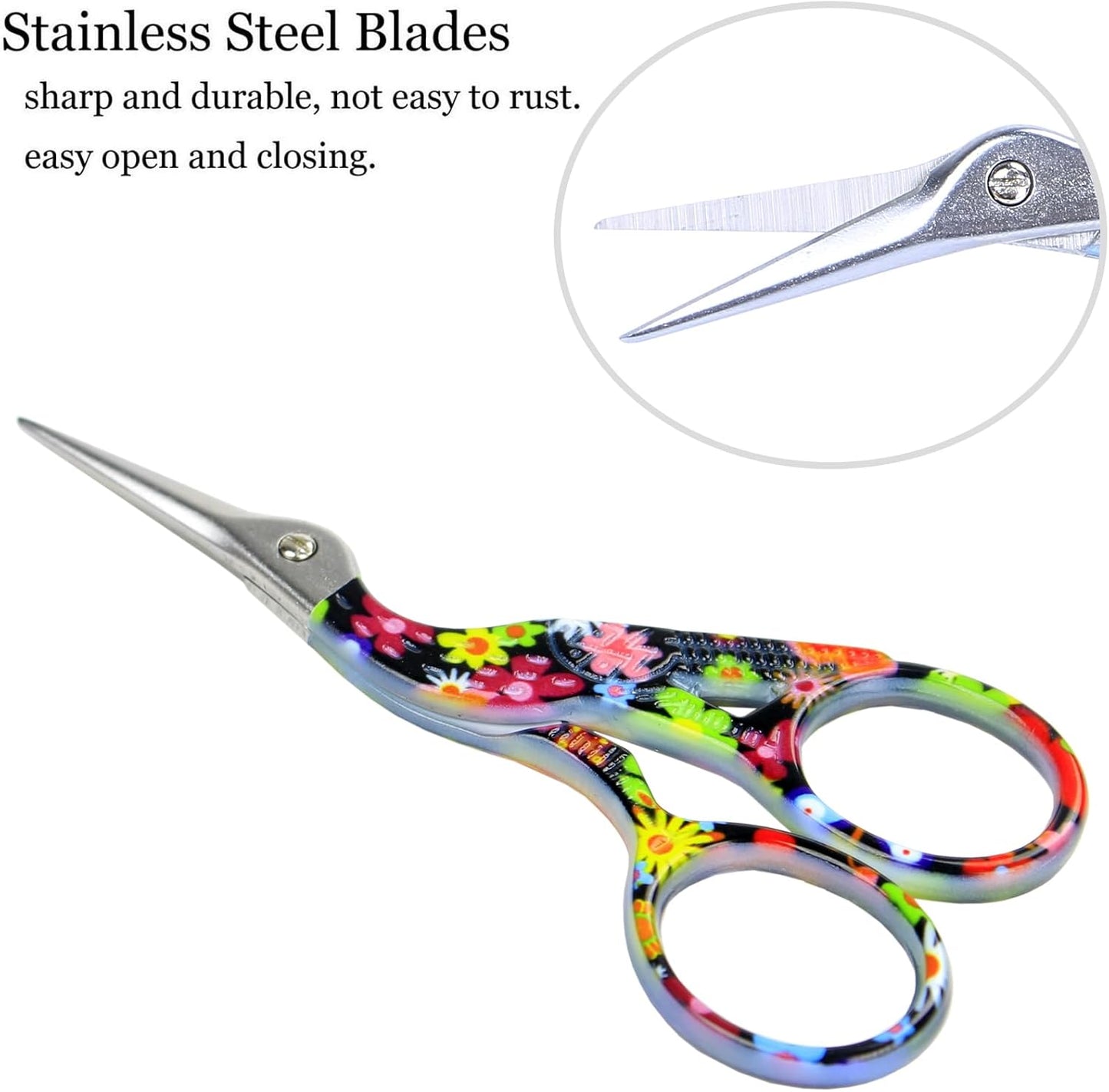 BIHRTC Little Scissors - 3.6inch Cross Stitch Scissors with Leather Cover and Stainless Steel Crane Design for Embroidery, Sewing, Crafting, Art Work, Needlework