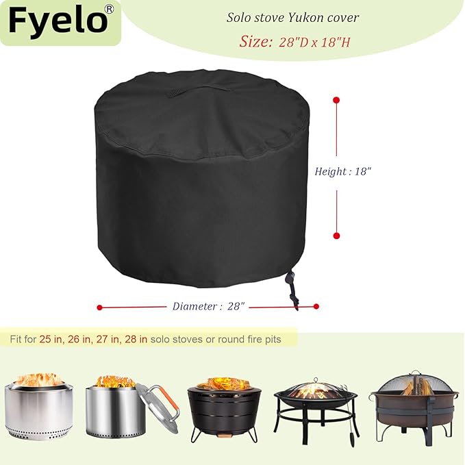 Fire Pit Cover for Solo Stove Yukon 27 Inch, Waterproof & Heavy Duty Outdoor Cover Solo Stove Shelter for Yukon 2.0 Tear resistance Rainproof & Windproof, Black