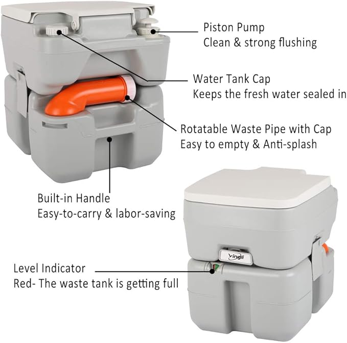 VINGLI Upgraded Portable Sink and Toilet Combo| Self-contained 5 Gal Hand Washing Station & 5.3 Gal Flushing Toilet, Perfect for Camping/RV/Boat/Road Tripper/Camper, Detachable & Lightweight