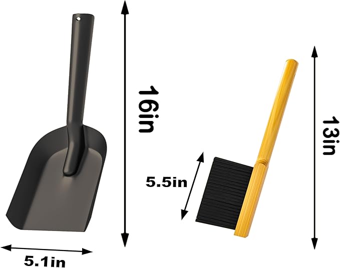 Kingson Fireplace Shovel Black Ash Shovel and Brush, Dustpan Set Small, Durable Steel, Set with Fireplace Dustpan and Brush, Coal Shovel