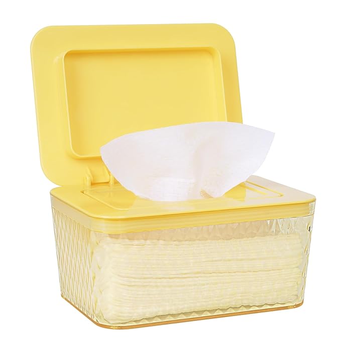 Wipes Dispenser, One-Handed Operation Wipe Holder for Baby & Adult, Seal-Designed Wipes Container for Bathroom Keep Diaper Wipes Fresh (Yellow)
