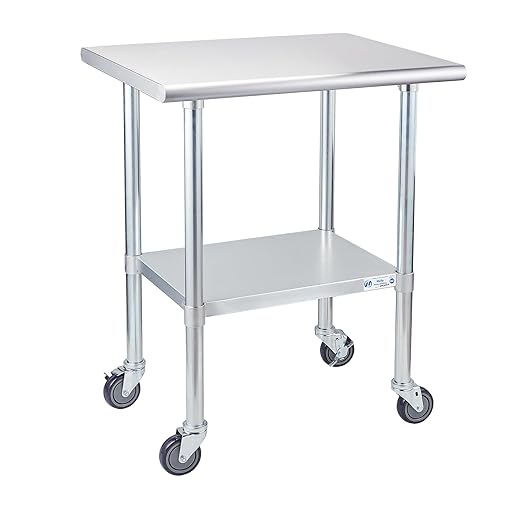 Profeeshaw Stainless Steel Table with Wheels 24x30 Inch, NSF Commercial Kitchen Prep & Work Table with Undershelf and Galvanized Legs for Restaurant, Bar, Utility Room and Garage Heavy Duty Table