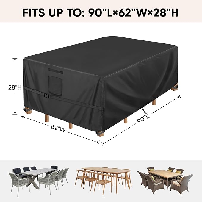BALEINE Patio Furniture Covers, Outdoor Furniture Covers Waterproof, Heavy Duty Oxford Patio Table Cover for Outdoor Table, Chair, Sofa, Desk (Black 90"L×62"W×28"H)