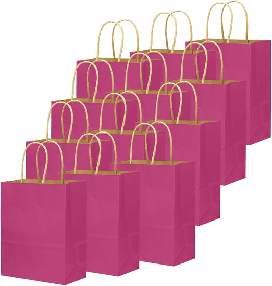 qiqee 32-Packs Rosy Paper Gift Bags with Handles Bulk 7.6"x4.75"x10.5" Medium Size Gift Bags Multiple Uses
