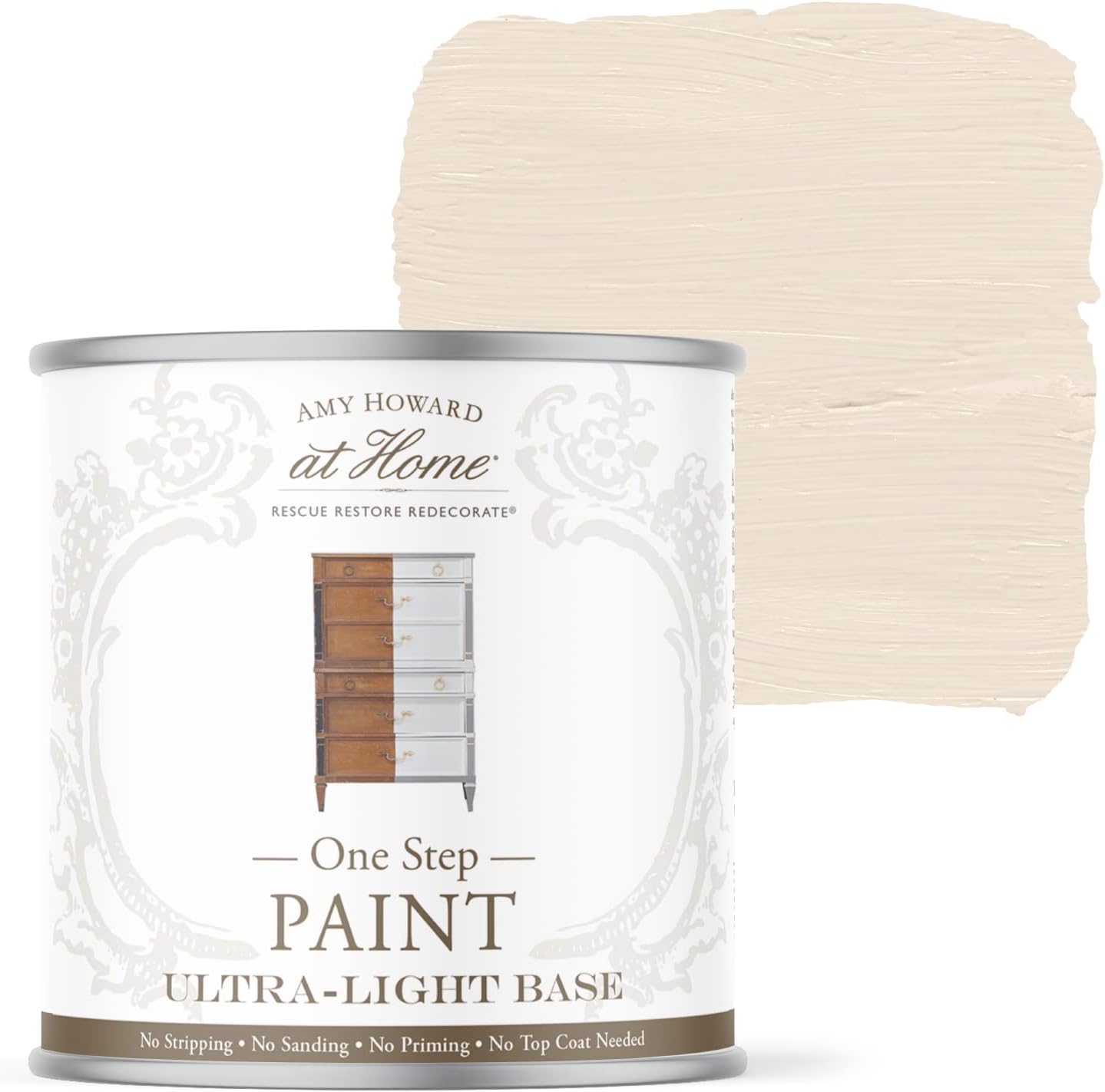 AMY HOWARD AT HOME Chalk-Based One Step Paint for Furniture, Cabinetry, Decor, Finish, and More | No Stripping, Sanding, or Priming | Ultra-Light Base | 16 Ounce | Linen