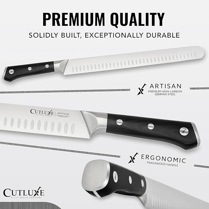 Cutluxe Carving Knife Set for BBQ & Brisket – Razor Sharp German Steel Slicing and Boning Knife for Meat Cutting, Full Tang & Ergonomic Handle, Grilling Gifts for Men – Artisan Series