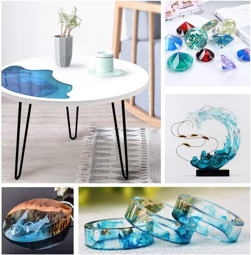 Epoxy Resin Crystal Clear Kit for Art, Jewelry, Crafts, Coating- 16 OZ Including 8OZ Resin and 8OZ Hardener | Bonus 4 pcs Measuring Cups, 3pcs Sticks, 1 Pair Rubber Gloves by Puduo