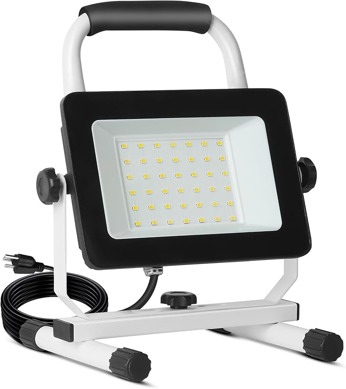 UFOND 4000 Lumen LED Work Light with Stand,40W Waterproof Portable Flood Lights, Worklight Brightness Angle Adjustable, with Switch Power Cord, Suitable for Construction Sites, Garage Workshop