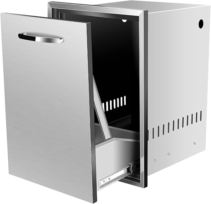 Outdoor Kitchen Drawers, Flush Mount Triple Access BBQ Drawers With Stainless Steel Handle, BBQ Island For BBQ Island Patio Grill Station,Trash Drawer