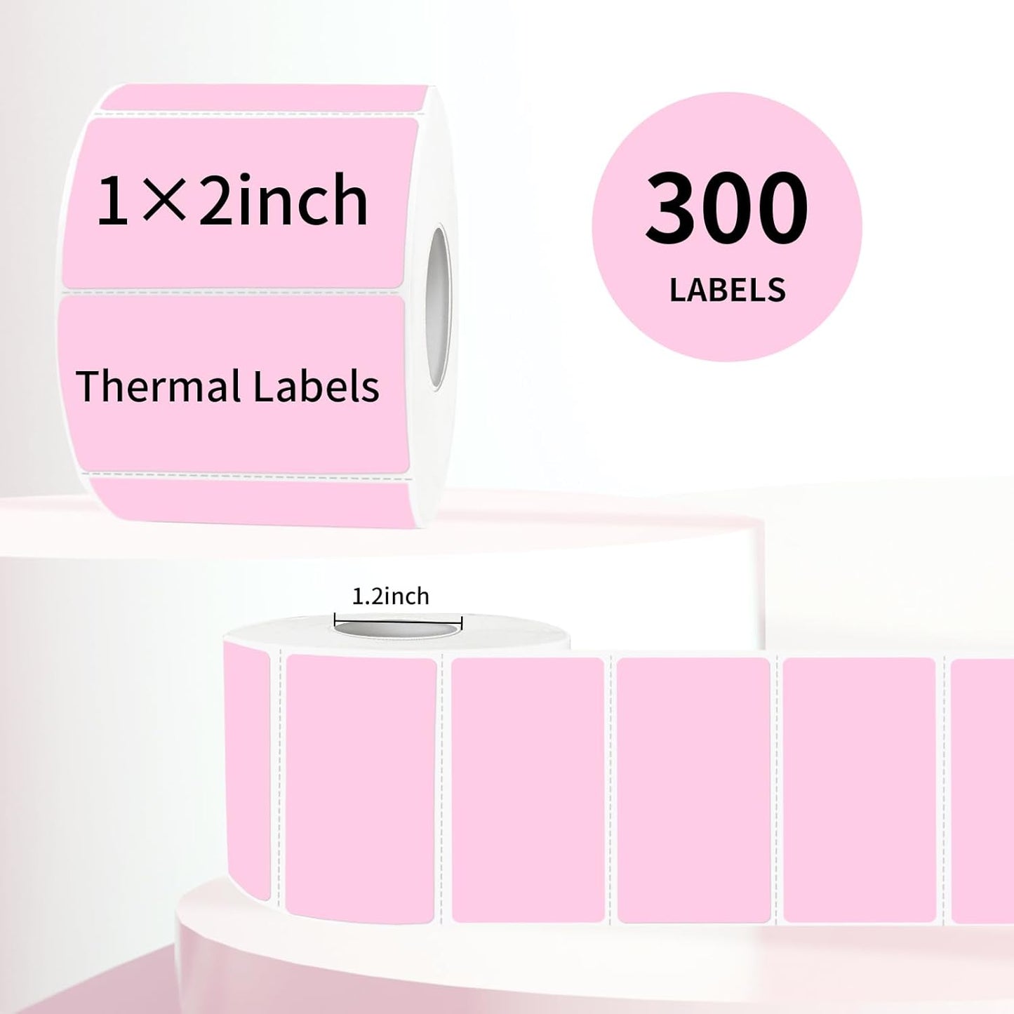 2x1 Inch Thermal Labels, Pink Thermal Printer Stickers, Waterproof Self-Adhesive Shipping Label Printer Sticker for Barcode, Name, Address, 300 Labels/Roll